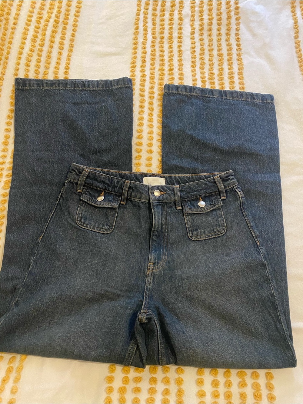 H&M Dark Blue Flare Jeans with Front Flap Pockets